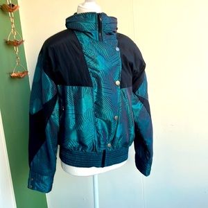 Vintage 80s Serac Teal and Black Striped Ski Jacket